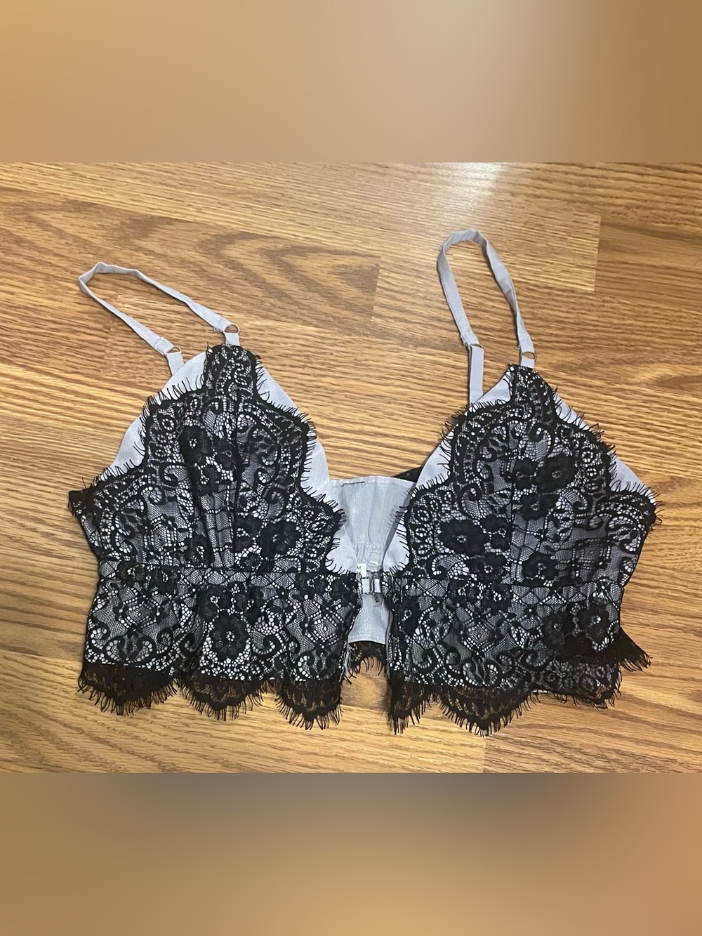 Dress Forum Black Lace-Overlay Bralette on Light Gray Base